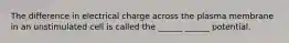 The difference in electrical charge across the plasma membrane in an unstimulated cell is called the ______ ______ potential.
