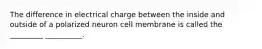 The difference in electrical charge between the inside and outside of a polarized neuron cell membrane is called the _________ __________.