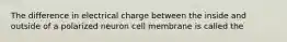 The difference in electrical charge between the inside and outside of a polarized neuron cell membrane is called the