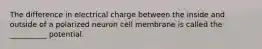 The difference in electrical charge between the inside and outside of a polarized neuron cell membrane is called the __________ potential.