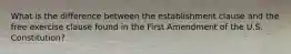 What is the difference between the establishment clause and the free exercise clause found in the First Amendment of the U.S. Constitution?