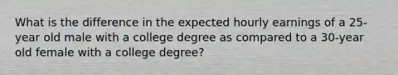 What is the difference in the expected hourly earnings of a 25-year old male with a college degree as compared to a 30-year old female with a college degree?