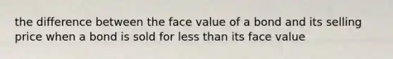 the difference between the face value of a bond and its selling price when a bond is sold for less than its face value