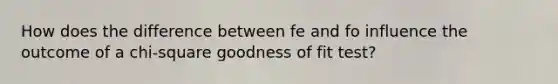 How does the difference between fe and fo influence the outcome of a chi-square goodness of fit test?