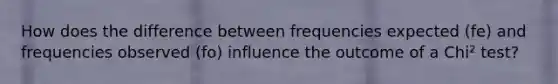 How does the difference between frequencies expected (fe) and frequencies observed (fo) influence the outcome of a Chi² test?