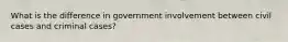 What is the difference in government involvement between civil cases and criminal cases?