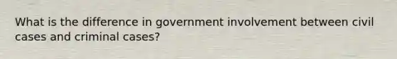 What is the difference in government involvement between civil cases and criminal cases?