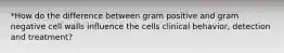 *How do the difference between gram positive and gram negative cell walls influence the cells clinical behavior, detection and treatment?