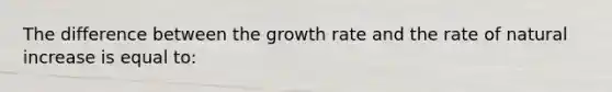 The difference between the growth rate and the rate of natural increase is equal to: