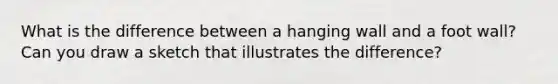 What is the difference between a hanging wall and a foot wall? Can you draw a sketch that illustrates the difference?