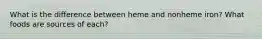 What is the difference between heme and nonheme iron? What foods are sources of each?