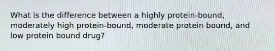 What is the difference between a highly protein-bound, moderately high protein-bound, moderate protein bound, and low protein bound drug?