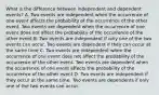 What is the difference between independent and dependent events? A. Two events are independent when the occurrence of one event affects the probability of the occurrence of the other event. Two events are dependent when the occurrence of one event does not affect the probability of the occurrence of the other event B. Two events are independent if only one of the two events can occur. Two events are dependent if they can occur at the same time C. Two events are independent when the occurrence of one event does not affect the probability of the occurrence of the other event. Two events are dependent when the occurrence of one event affects the probability of the occurrence of the other event D. Two events are independent if they occur at the same time. Two events are dependents if only one of the two events can occur.