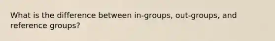 What is the difference between in-groups, out-groups, and reference groups?