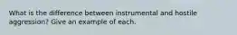 What is the difference between instrumental and hostile aggression? Give an example of each.