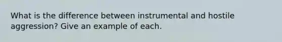 What is the difference between instrumental and hostile aggression? Give an example of each.