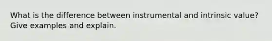 What is the difference between instrumental and intrinsic value? Give examples and explain.