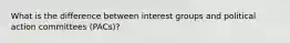 What is the difference between interest groups and political action committees (PACs)?