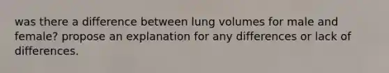 was there a difference between lung volumes for male and female? propose an explanation for any differences or lack of differences.