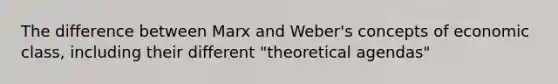 The difference between Marx and Weber's concepts of economic class, including their different "theoretical agendas"