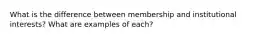 What is the difference between membership and institutional interests? What are examples of each?