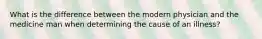 What is the difference between the modern physician and the medicine man when determining the cause of an illness?