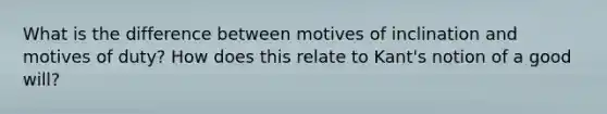 What is the difference between motives of inclination and motives of duty? How does this relate to Kant's notion of a good will?