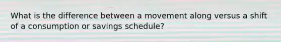 What is the difference between a movement along versus a shift of a consumption or savings schedule?