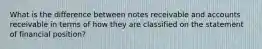 What is the difference between notes receivable and accounts receivable in terms of how they are classified on the statement of financial position?