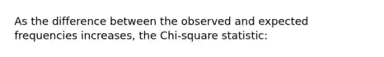 As the difference between the observed and expected frequencies increases, the Chi-square statistic: