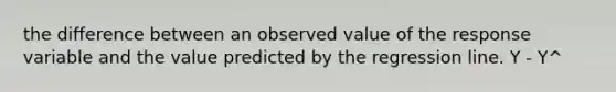 the difference between an observed value of the response variable and the value predicted by the regression line. Y - Y^