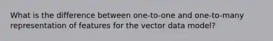 What is the difference between one-to-one and one-to-many representation of features for the vector data model?