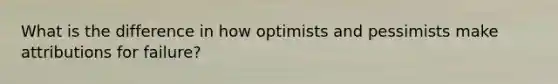 What is the difference in how optimists and pessimists make attributions for failure?