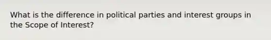 What is the difference in political parties and interest groups in the Scope of Interest?