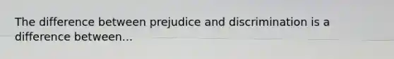 The difference between prejudice and discrimination is a difference between...