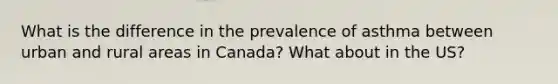 What is the difference in the prevalence of asthma between urban and rural areas in Canada? What about in the US?