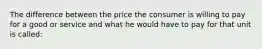 The difference between the price the consumer is willing to pay for a good or service and what he would have to pay for that unit is called: