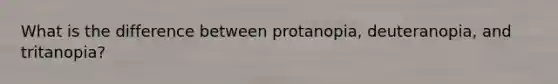 What is the difference between protanopia, deuteranopia, and tritanopia?