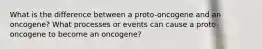 What is the difference between a proto-oncogene and an oncogene? What processes or events can cause a proto-oncogene to become an oncogene?