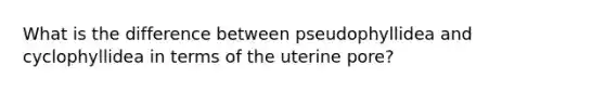 What is the difference between pseudophyllidea and cyclophyllidea in terms of the uterine pore?