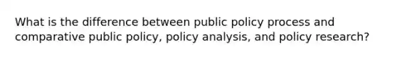 What is the difference between public policy process and comparative public policy, policy analysis, and policy research?