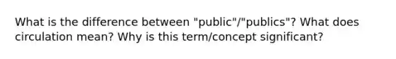 What is the difference between "public"/"publics"? What does circulation mean? Why is this term/concept significant?