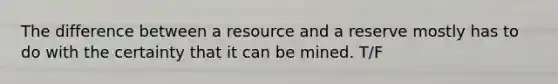 The difference between a resource and a reserve mostly has to do with the certainty that it can be mined. T/F