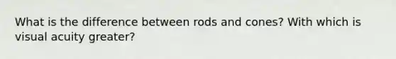 What is the difference between rods and cones? With which is visual acuity greater?