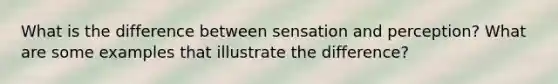 What is the difference between sensation and perception? What are some examples that illustrate the difference?