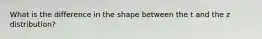 What is the difference in the shape between the t and the z distribution?