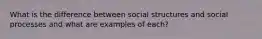 What is the difference between social structures and social processes and what are examples of each?