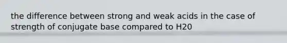 the difference between strong and weak acids in the case of strength of conjugate base compared to H20