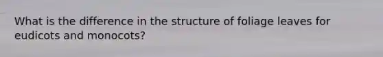 What is the difference in the structure of foliage leaves for eudicots and monocots?