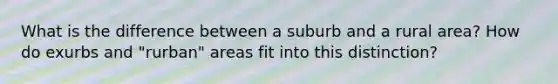 What is the difference between a suburb and a rural area? How do exurbs and "rurban" areas fit into this distinction?